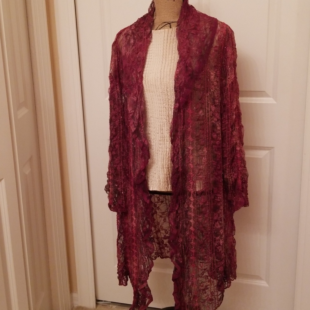 🎉HP🎉Wearable Art Duster Maroon/Pink-Brushstrokes